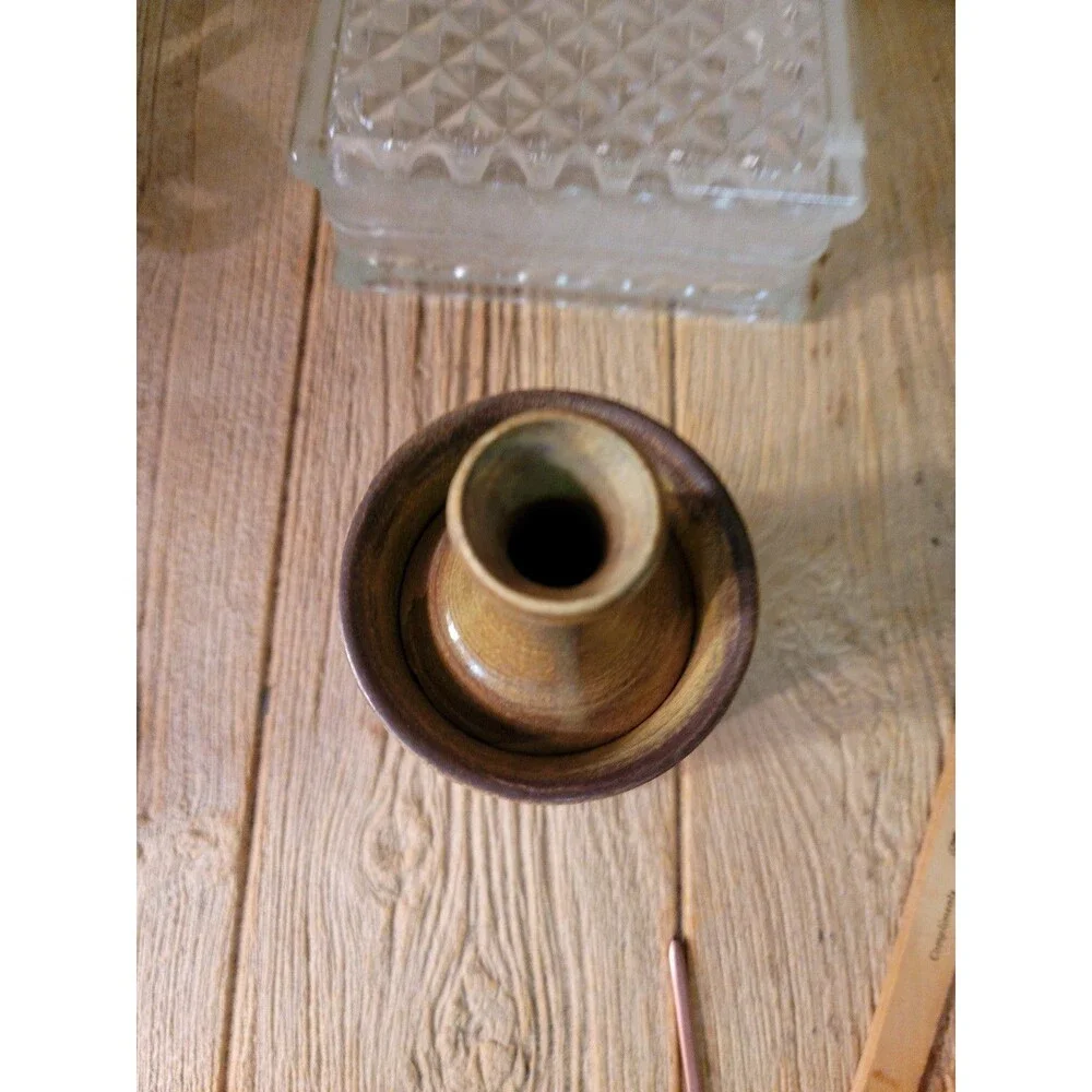 Asain Design Signed Candle Holder Pottery